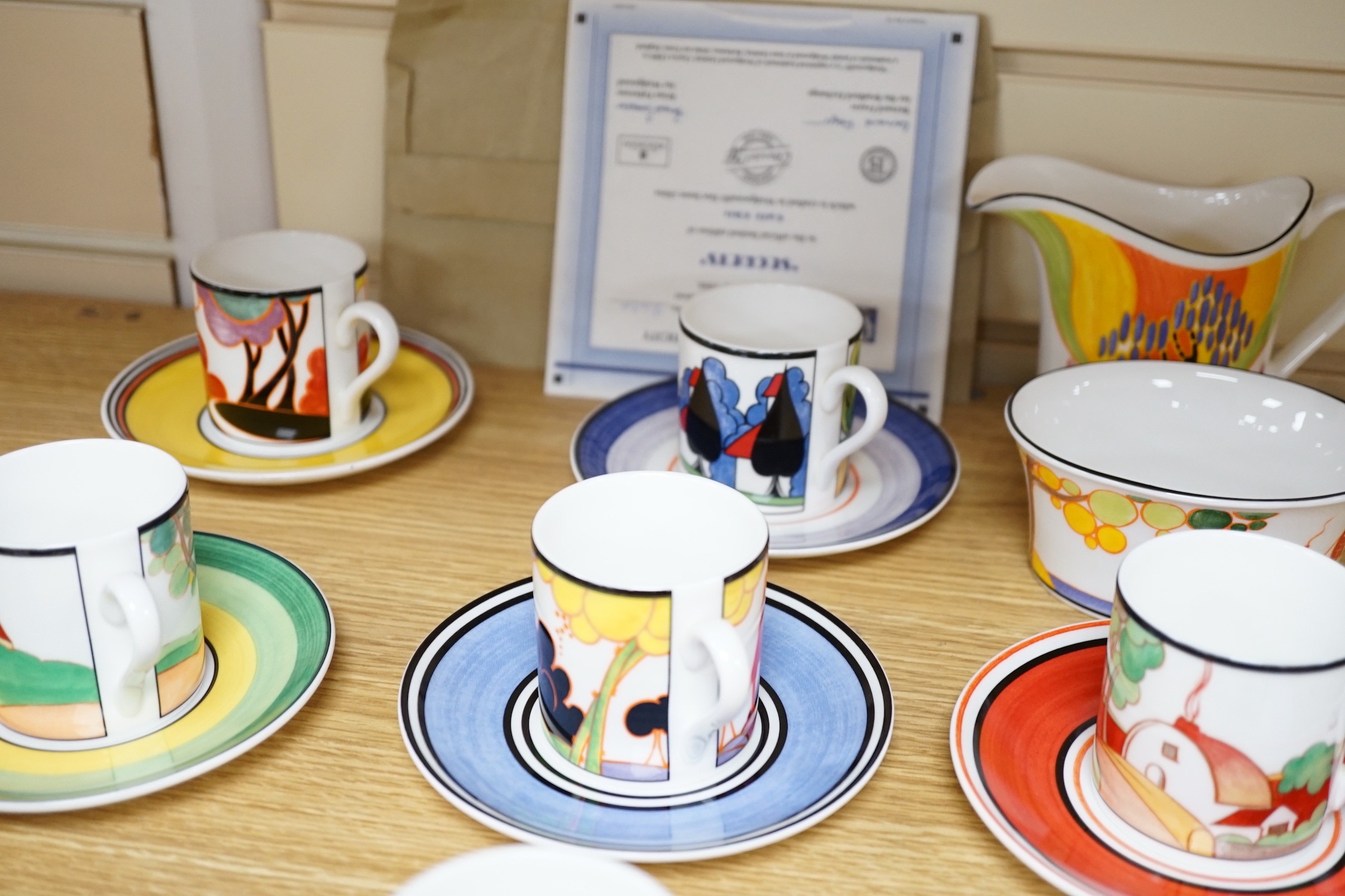 1990's Wedgwood Clarice Cliff coffee set